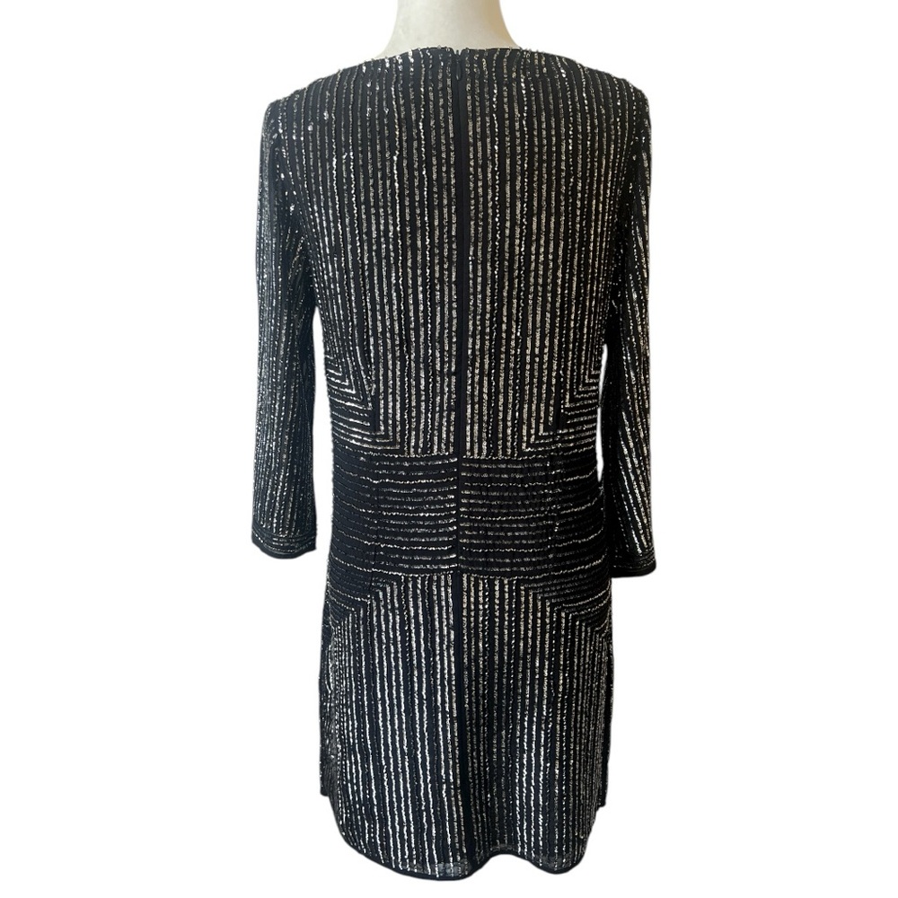 SOLD - Laundry by Shelli Segal Black Silver Sequin Round Neck Mini Dress Size 6 - Picture 6 of 10